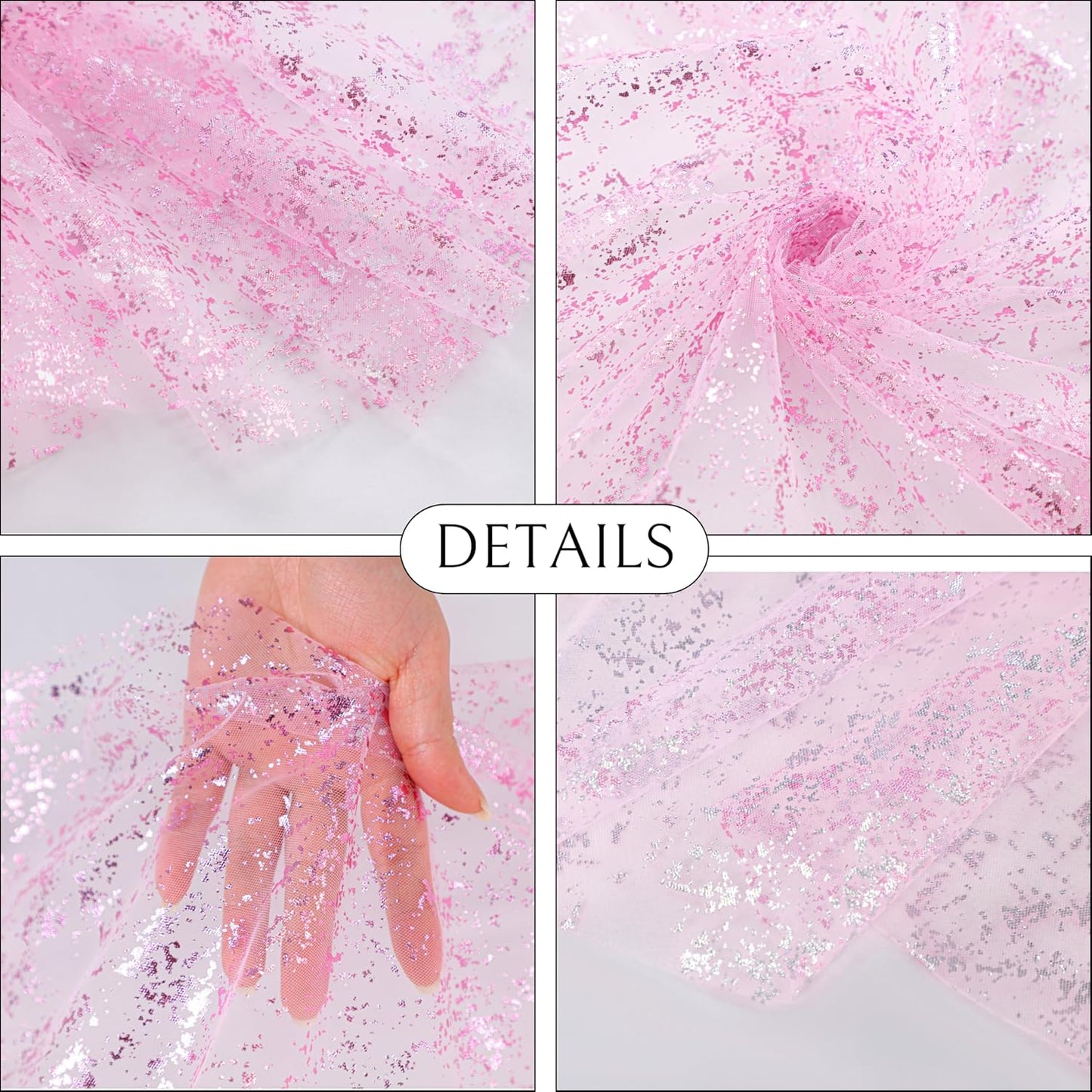 Snowkingdom 10 FT Pink Table Runner, Sequin Glitter Sheer Chiffon Gauze Cheesecloth Pastel Runner 120 Inch , Pink Party Table Decoration for Birthday Wedding Bridal Baby Shower Spring Summer Holiday