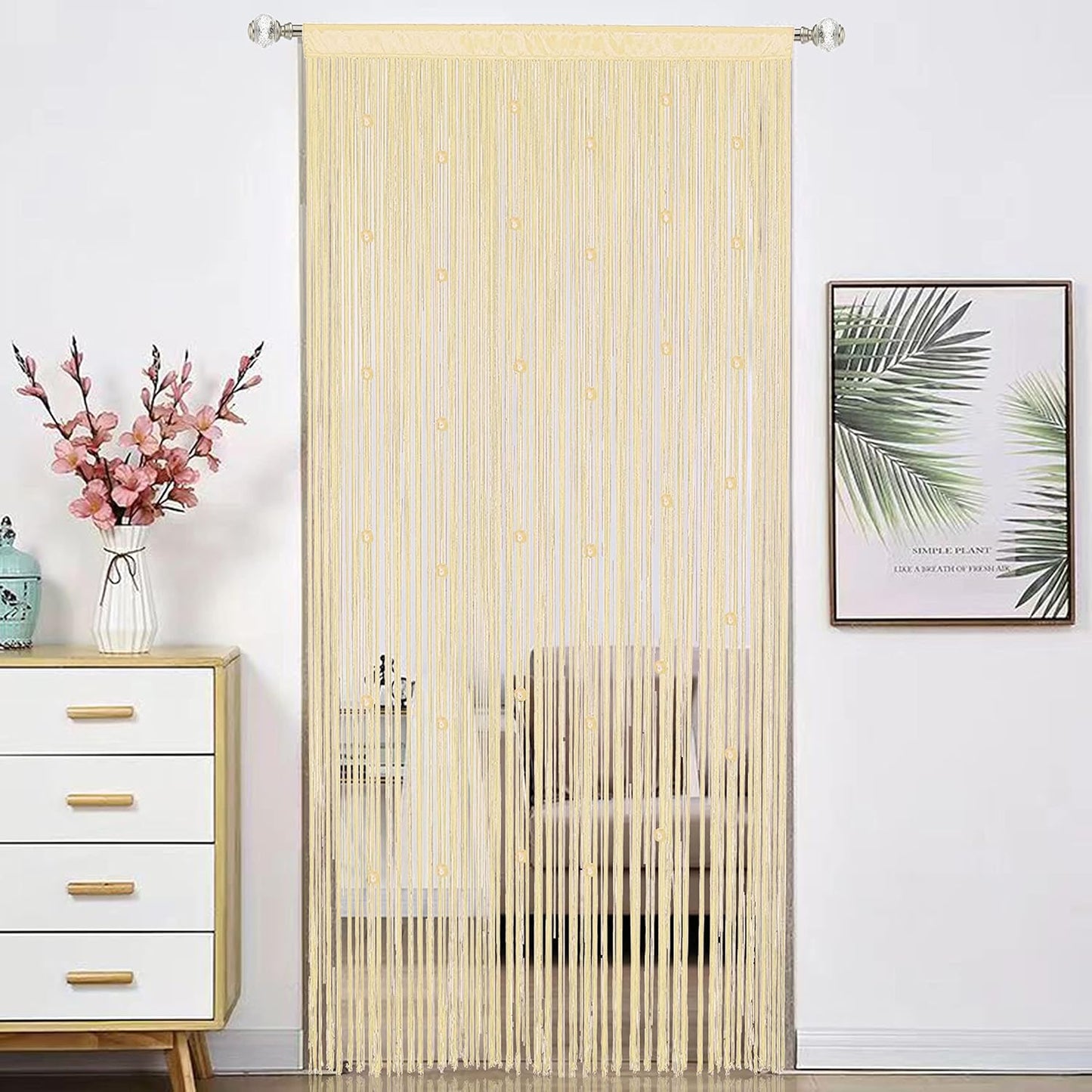 Beaded Doorway Curtain Door Beads Dense String Curtains Fringe Hippie Perfect for Wall Hanging Decor Room Divider Privacy Doors Window Closet Doorways Decorations (100x280cm,Champagne)