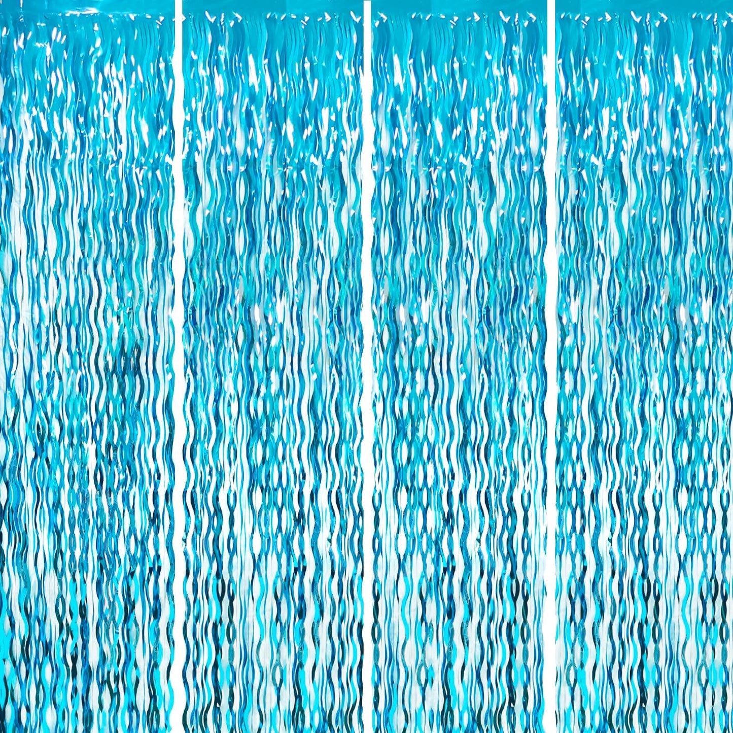 Goer Metallic Tinsel Foil Fringe Curtains for Party Photo Backdrop Wedding Decor (4 Pcs,Wavy Light Blue), One Size