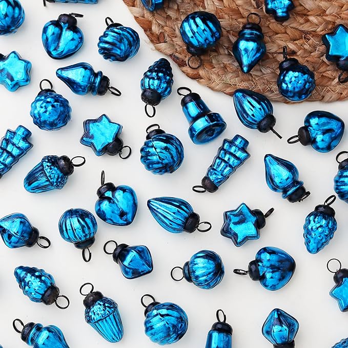IndianShelf 300 Pieces Turquoise Glass Vintage Christmas Ornaments Mini Bulk Decorative Ornaments for Halloween, Christmas Tree, New Year, Valentine Day, Holidays, Event and Wedding (25 * 12 Boxes)