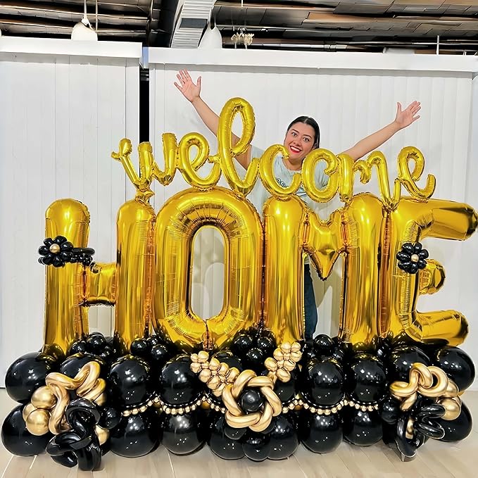 40 Inch Gold HOME Balloon Letters for Housewarming Party Decorations, Large Metallic Gold Chrome New Home Sweet Welcome Balloon Banner Sign for Real Estate Open House Warming Homecoming Party Decor
