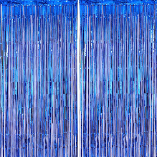 2 Pack Blue Foil Fringe Backdrop Curtains, Tinsel Streamers Party Decorations, Fringe Backdrop for Graduation, Disco Party