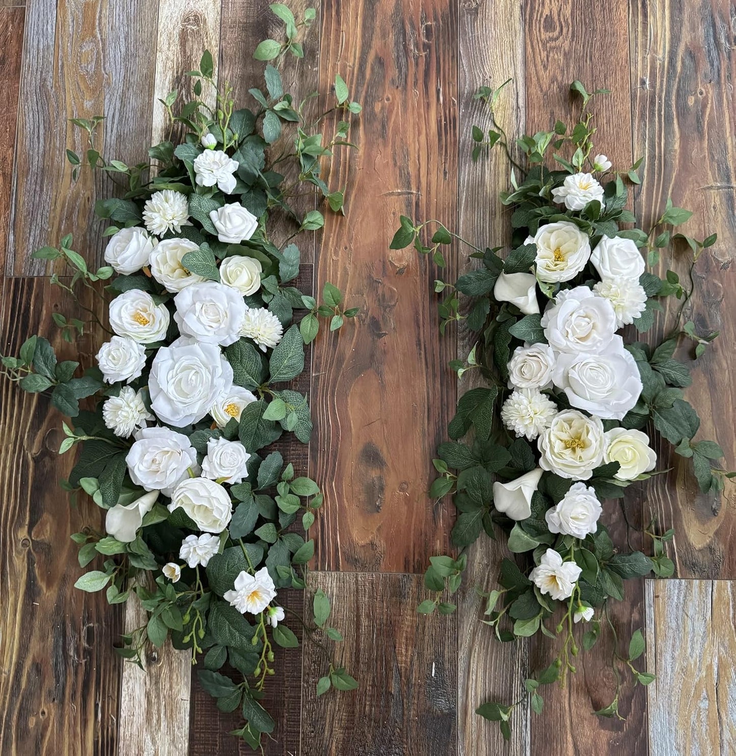 Arch Flower Kit of 2 - Artificial Floral Swag for Wedding Welcome Sign, Reception Ceremony Signs, Chair Decor (White)