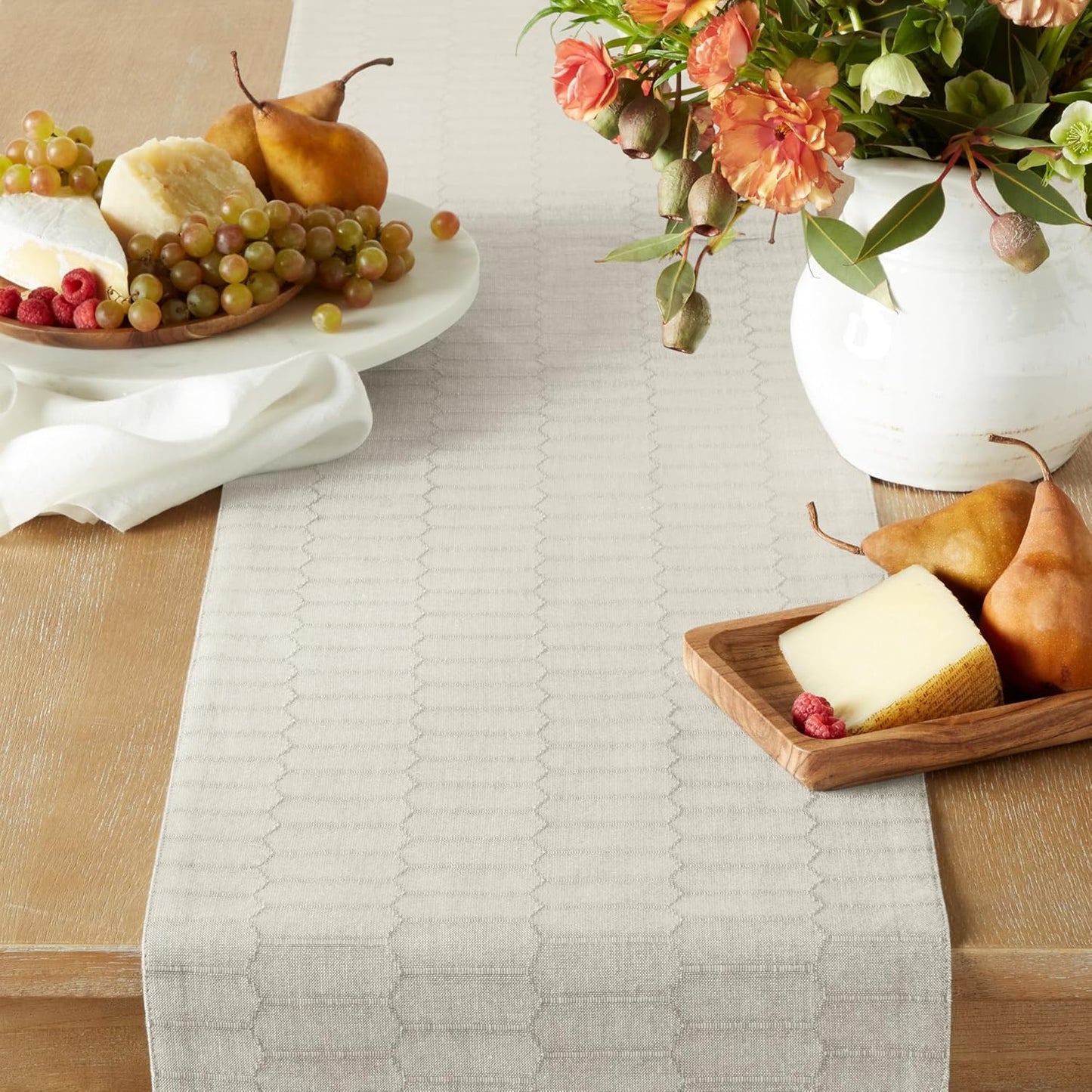 Martha Stewart Honeycomb Modern Farmhouse Reversible Table Runner, Natural, 15"x72"