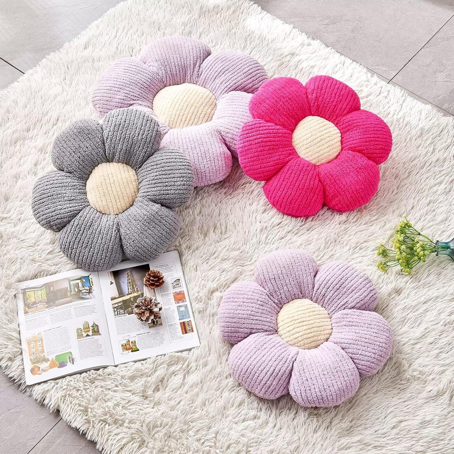 Flower Throw Pillow, Soft Lavender 17.7" Shaped Floor Pillow for Home Decor, Cute Aesthetic Plush Decorative Pillows for Bed, Sofa, Couch