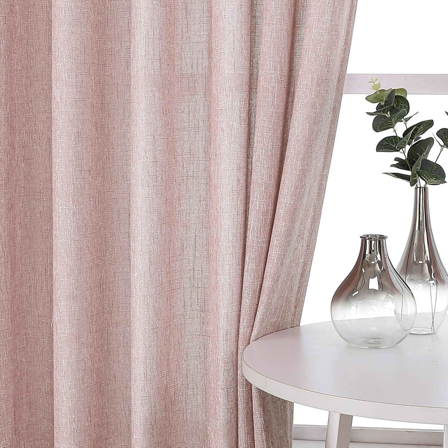 Vision Home Pink Pinch Pleated Semi Sheer Curtains for Girls Bedroom Living Room Textured Light Filtering Window Curtains 95 inch Rayon Blended Pinch Pleat Pink Drapes with Hooks 2 Panels 40" Wx95 L