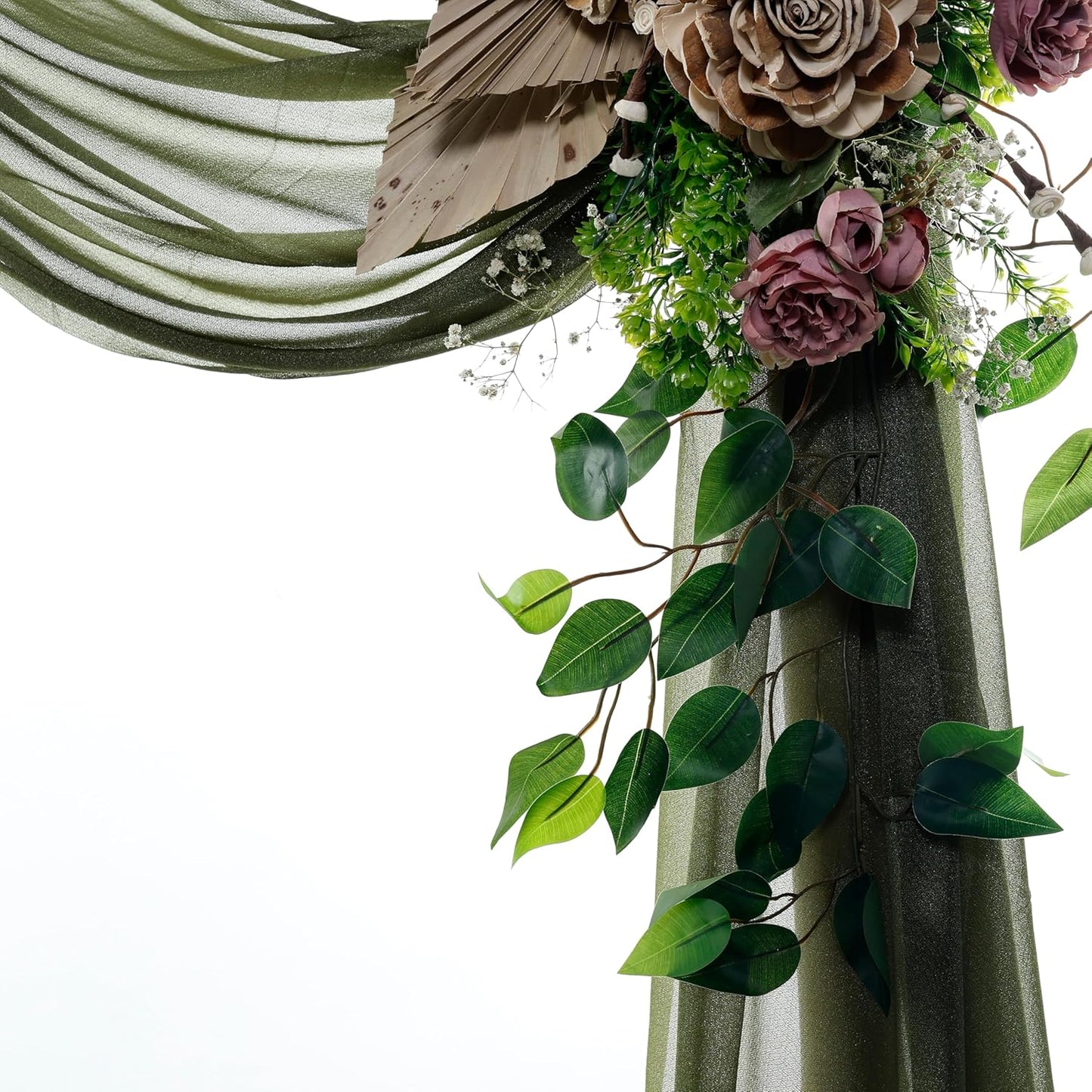 VDS Pack of 1 Panel (30 Inch X 20 Feet) Wedding Arch Draping Fabric Sheer Chiffon Fabric Drapery for Wedding Ceremony Reception Swag Backdrop Canopy Chuppah ARBO Altars Decoration (Olive)