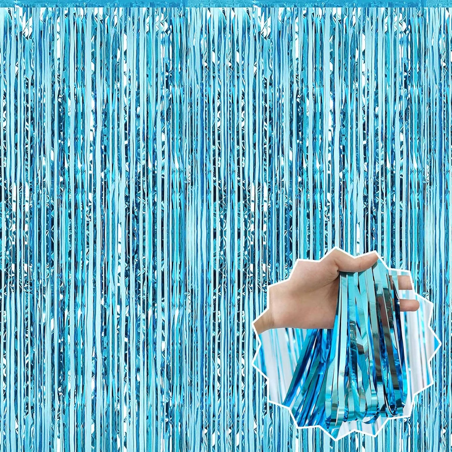 3 Pack Light Blue Foil Fringe Curtains Backdrop, 3.28 x 9.8 Ft Metallic Streamers Tinsel Curtains Background for Photo Booth, Birthday, Halloween, Christmas, Thanksgiving, New Year Party Decorations