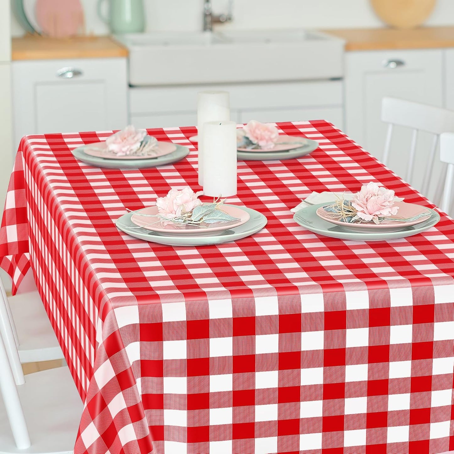 4Pack Plastic Table Cloth Ddisposable, 54" x 108" Table Cloth Rectangle Table, Waterproof Red and White Checkered Tablecloth, Outdoor Picnic Table Cover for Birthday Party Gathering Holiday Dinner