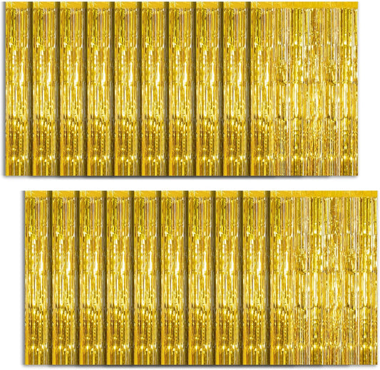 20 Pack Foil Curtain Backdrop Gold Metallic Tinsel Foil Fringe Curtains Photo Booth Props for Birthday Wedding Engagement Baby Shower Bachelorette Christmas Holiday Celebration Party Decorations