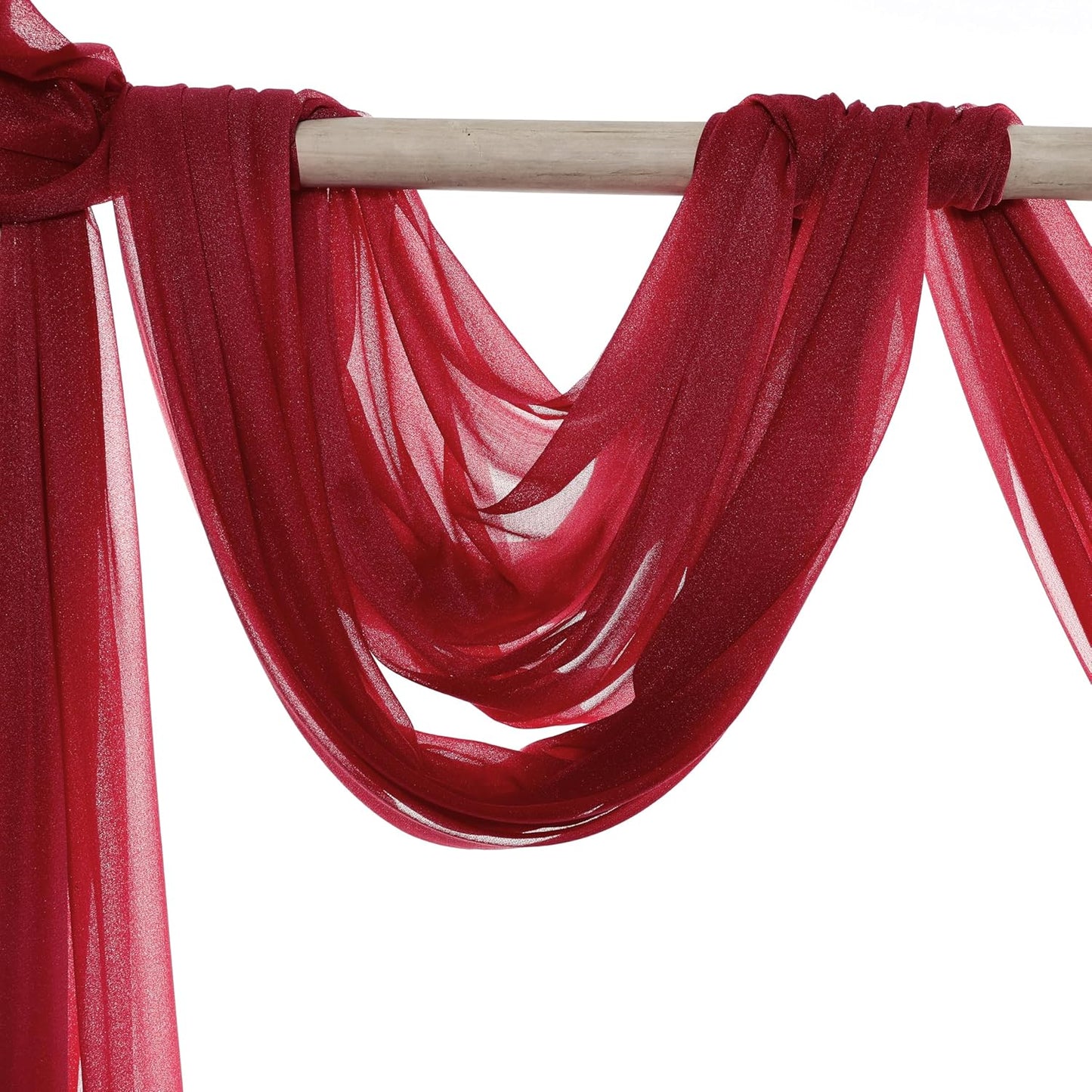 VDS Pack of 4 Panel (30 Inch X 20 Feet) Wedding Arch Draping Fabric Sheer Chiffon Fabric Drapery for Wedding Ceremony Reception Swag Backdrop Canopy Chuppah ARBO Altars Decoration (Apple Red)