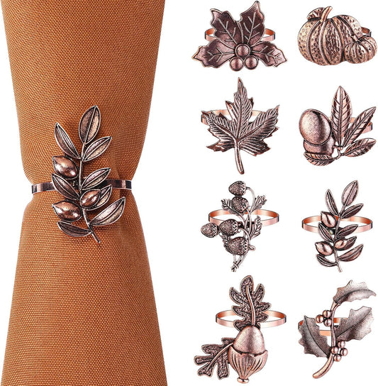 Remerry 8 Pcs Thanksgiving Napkin Ring Harvest Fall Leaf Pumpkin Holders Retro Alloy Metal Napkin Ring Buckle for Thanksgiving Wedding Table Supplies(Fruit and Vegetable)