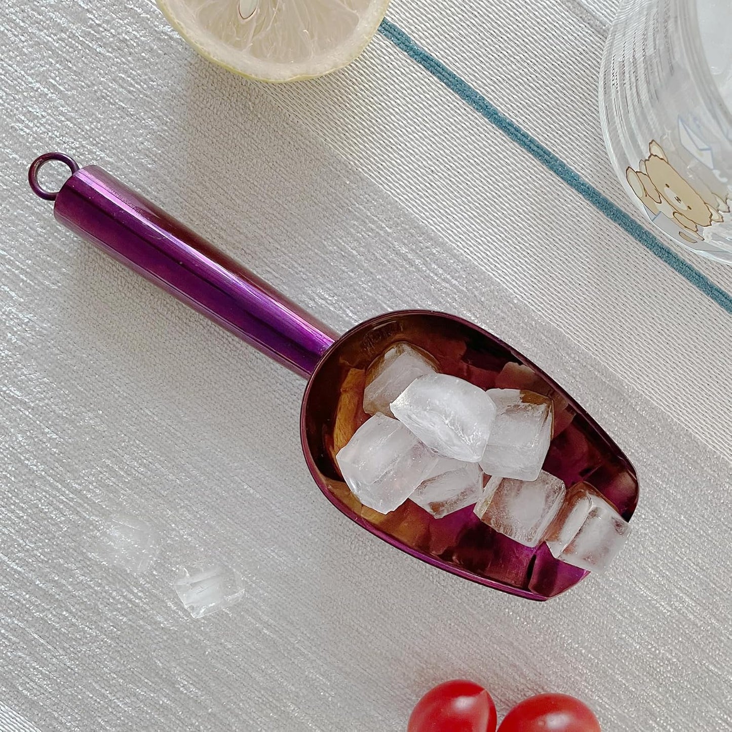 Metal Ice Scoop 3 Oz, Small Stainless Steel Ice scooper for Ice Maker Ice Bucket Kitchen Freezer Bar Party Wedding, Multipurpose for Coffee Bean,Flour Scoop,Dog Food Scoop (3 OZ-purple)
