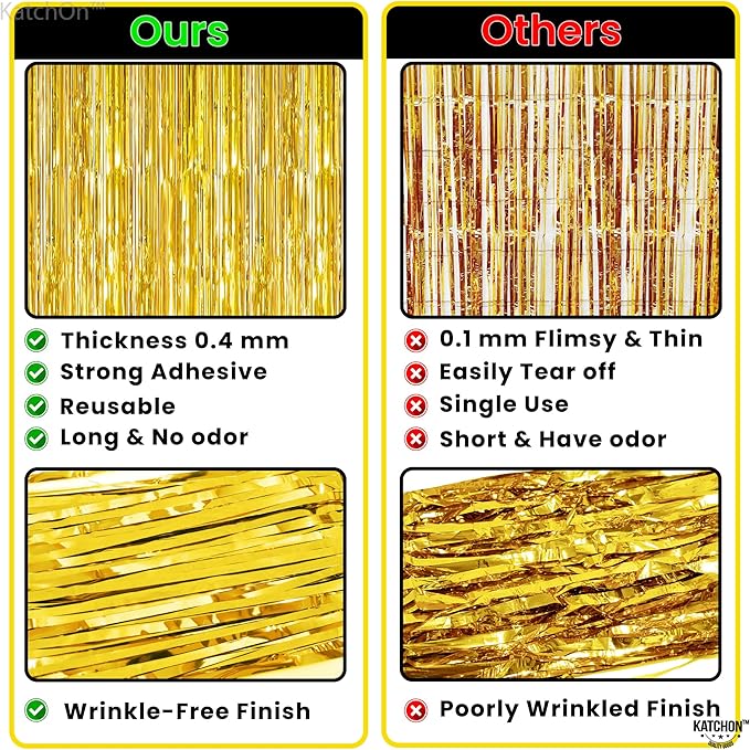 KatchOn, XtraLarge Gold Streamers Backdrop - 3.2x8 Feet, 2 Pcs | Gold Fringe Backdrop Curtain for New Years Decorations 2026, Casino, 50th Birthday Decorations | New Years Eve Party Supplies 2026