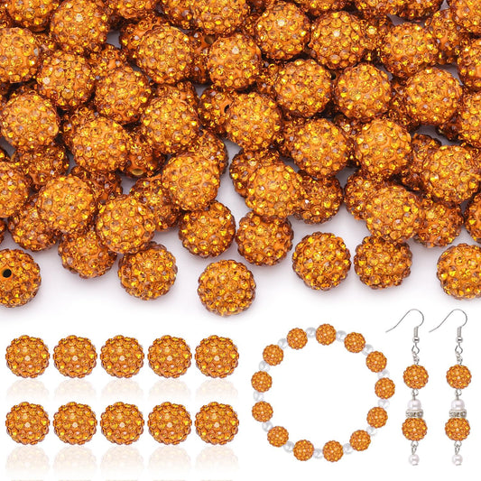 105pcs 10mm Rhinestone Beads for Jewelry Making, Golden Shiny Round Disco Ball Beads Bulk, Sparkle Crystal Clay Christmas for Bracelet Baseball Necklace Earring Crafting and DIY