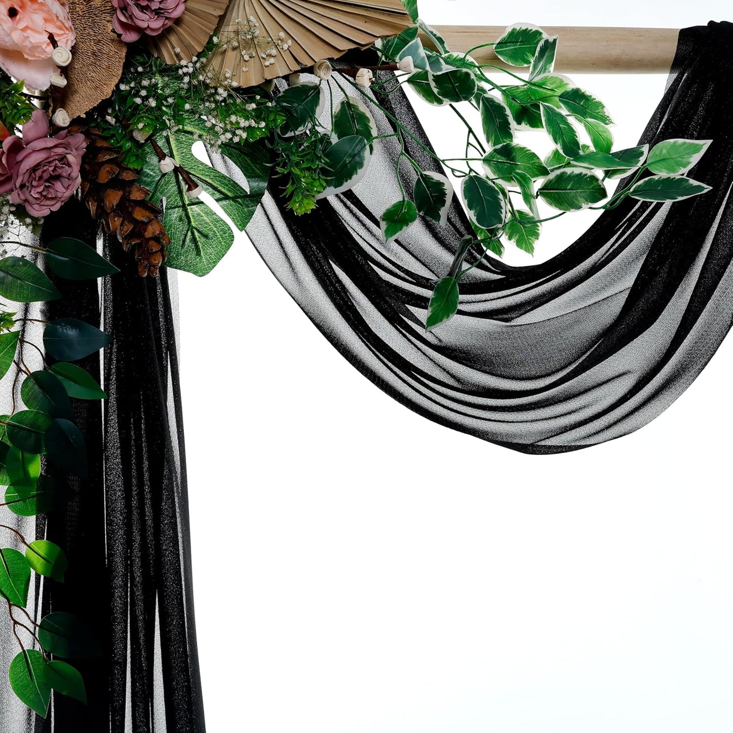 VDS Pack of 2 Panel (30 Inch X 30 Feet) Wedding Arch Draping Fabric Sheer Chiffon Fabric Drapery for Wedding Ceremony Reception Swag Backdrop Canopy Chuppah ARBO Altars Decoration (Black)