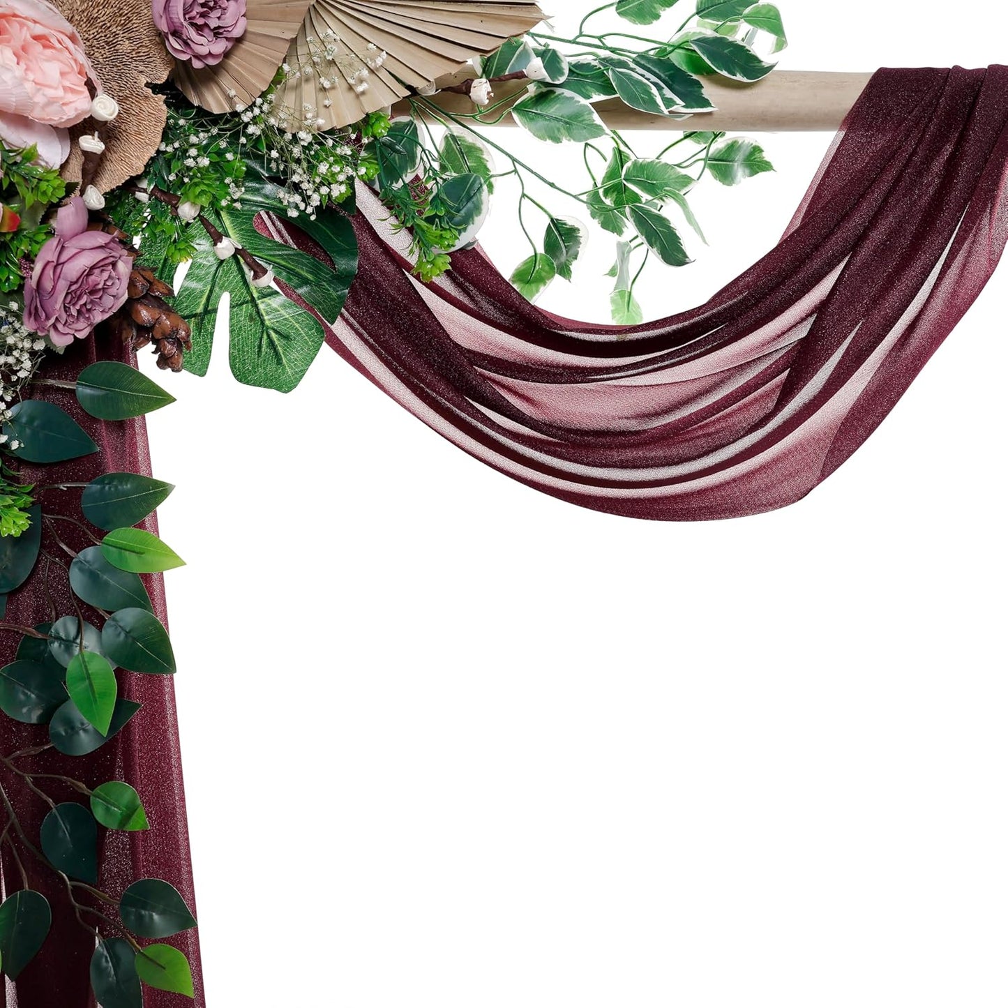 VDS Pack of 2 Panel (30 Inch X 100 Feet) Wedding Arch Draping Fabric Sheer Chiffon Fabric Drapery for Wedding Ceremony Reception Swag Backdrop Canopy Chuppah ARBO Altars Decoration (Burgundy)