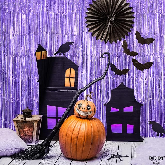 KatchOn, XtraLarge Light Purple Fringe Curtain - 6.4x8 Feet, Pack of 2 Purple Backdrop | Purple Party Decorations | Purple Foil Fringe Curtain, Mermaid Birthday Decorations | Purple Streamer Backdrop