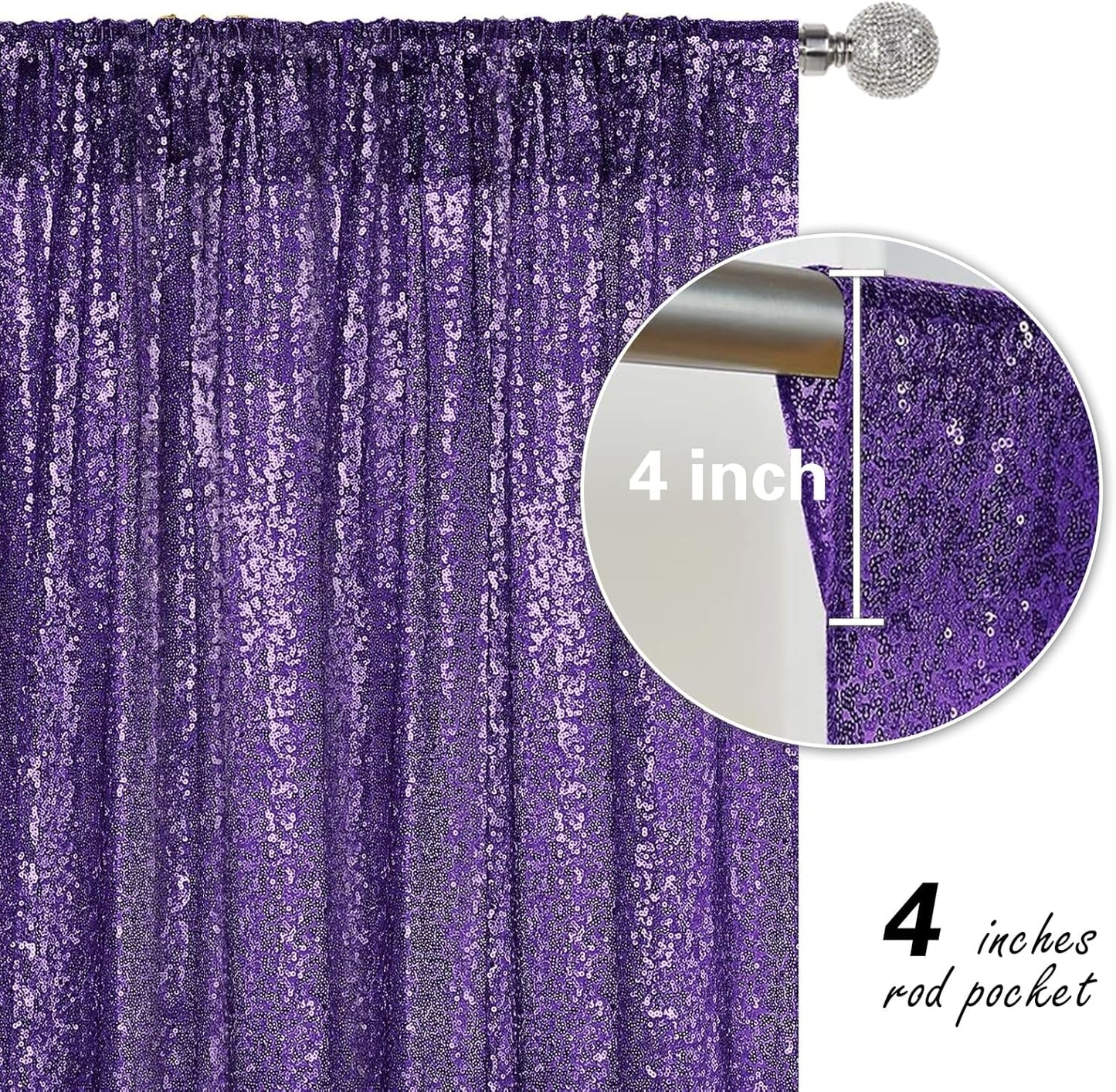 Purple Sequin Backdrop Curtain 2 Pieces 2FTx8FT Glitter Photography Backdrop for Party Wedding Birthday Christmas Decorations