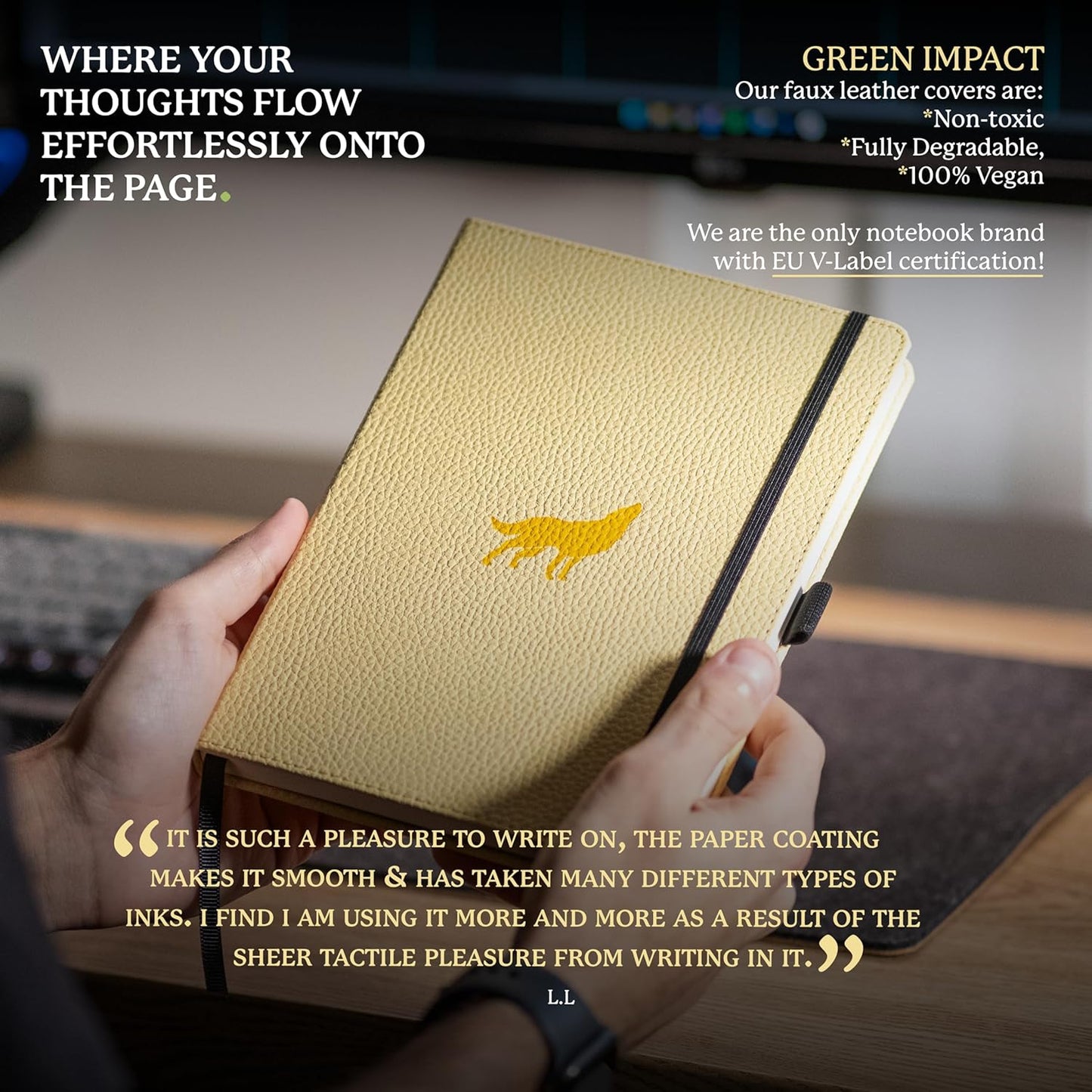 Dingbats A5 Wildlife Notebook Journal Hardcover, Cream 100gsm Ink-Proof Paper, 6.1 x 8.5 inches, 192 pages (Cream Wolf, Squared)