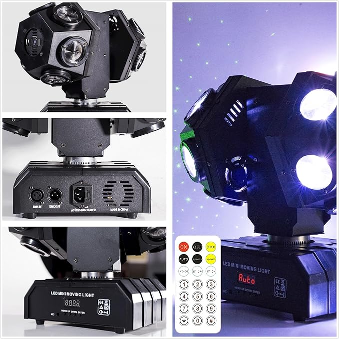 Remote Control Moving Head DJ Light 12LEDs Rotating Stage Beam Lights Uplighting Pinspot Lights for DJ KTV Disco Party Wedding Concert Festival