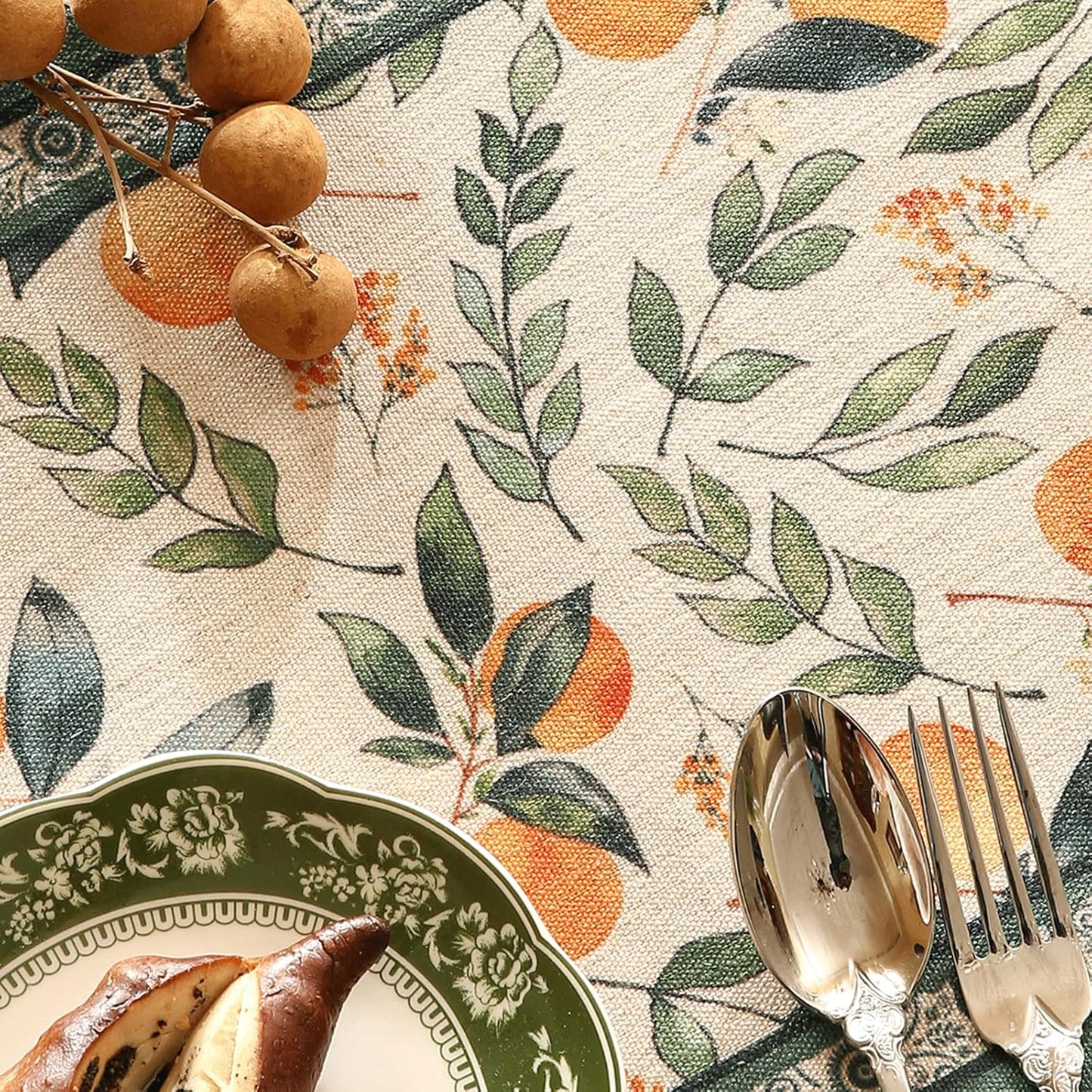 patdrea Designer Vintage Fresh Farmhouse Linen Table Runner 71 Inch Long, Green and Orange Pattern Table Mat, Decor for Kitchen Dining Table Coffee Table Shelf Cabinet Banquet Christmas ,12"*71"