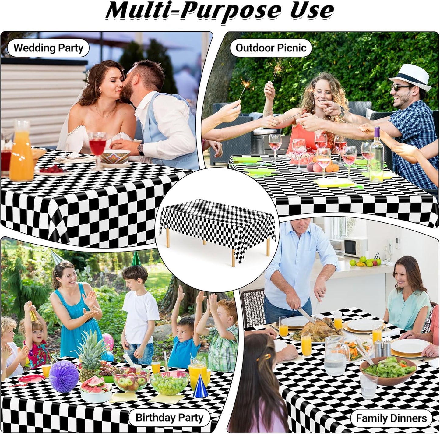 12Pack Table Cloth Rectangle Table, 54" x 108" Plastic Tablecloth, Black and White Checkered Table Covers, Waterproof Disposable Table Cloth for Outdoor Picnic Indoor Birthday Party Supplies Dinner