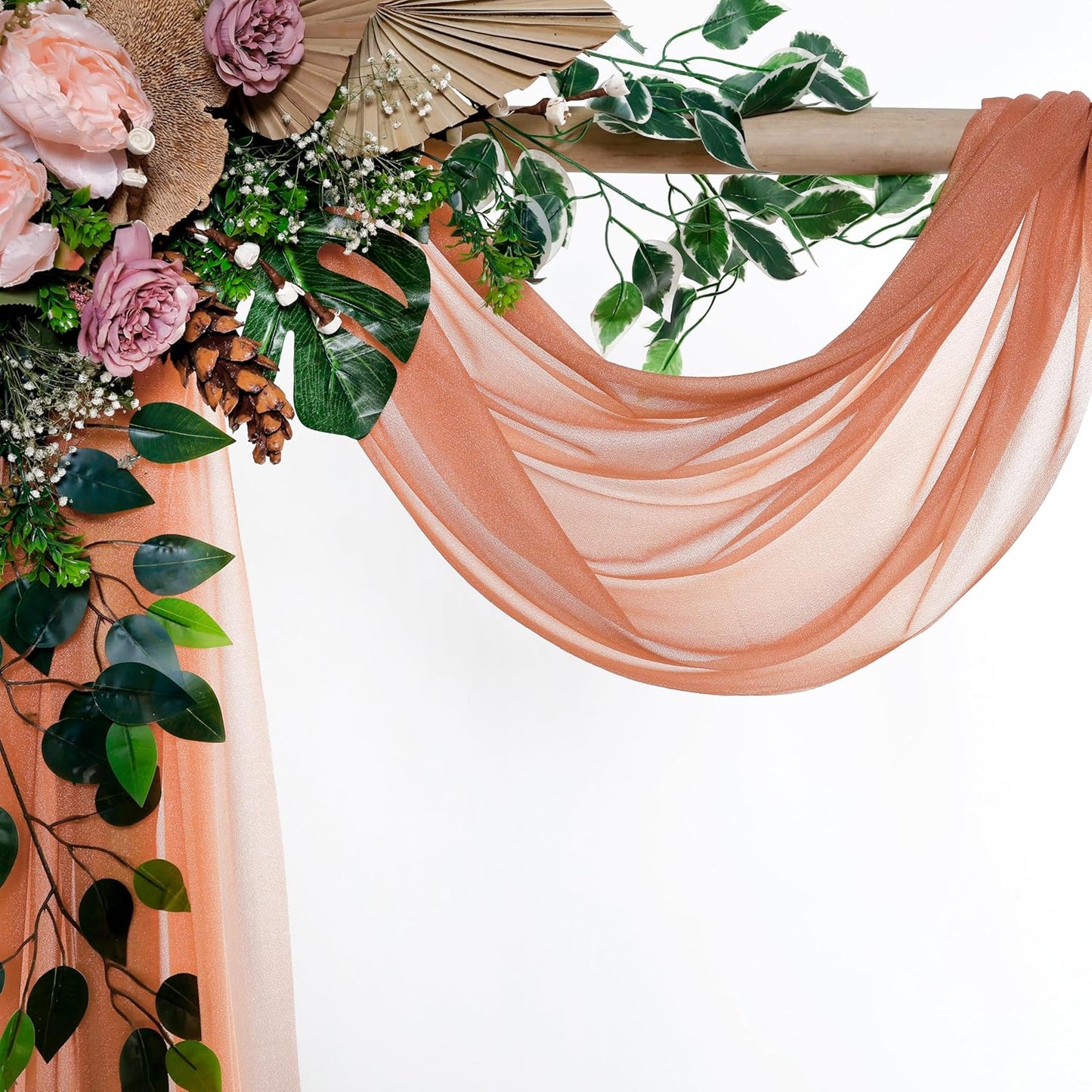 VDS Pack of 2 Panel (30 Inch X 50 Feet) Wedding Arch Draping Fabric Sheer Chiffon Fabric Drapery for Wedding Ceremony Reception Swag Backdrop Canopy Chuppah ARBO Altars Decoration (Coral Peach)