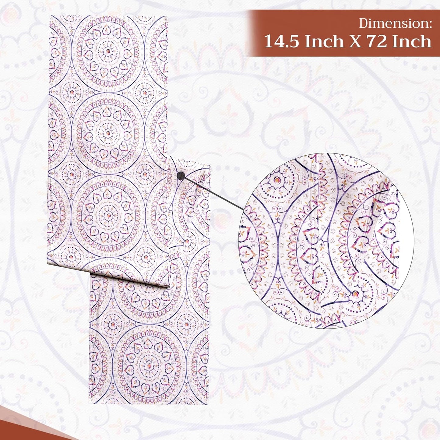 Maison d' Hermine Table Runner 100% Cotton Double Layer Table Runners 72 inches Long Decorative for Home Kitchen Dining Party Baby Shower Wedding Bridal Shower Spring Summer (Mandala, 14.50" x 72")