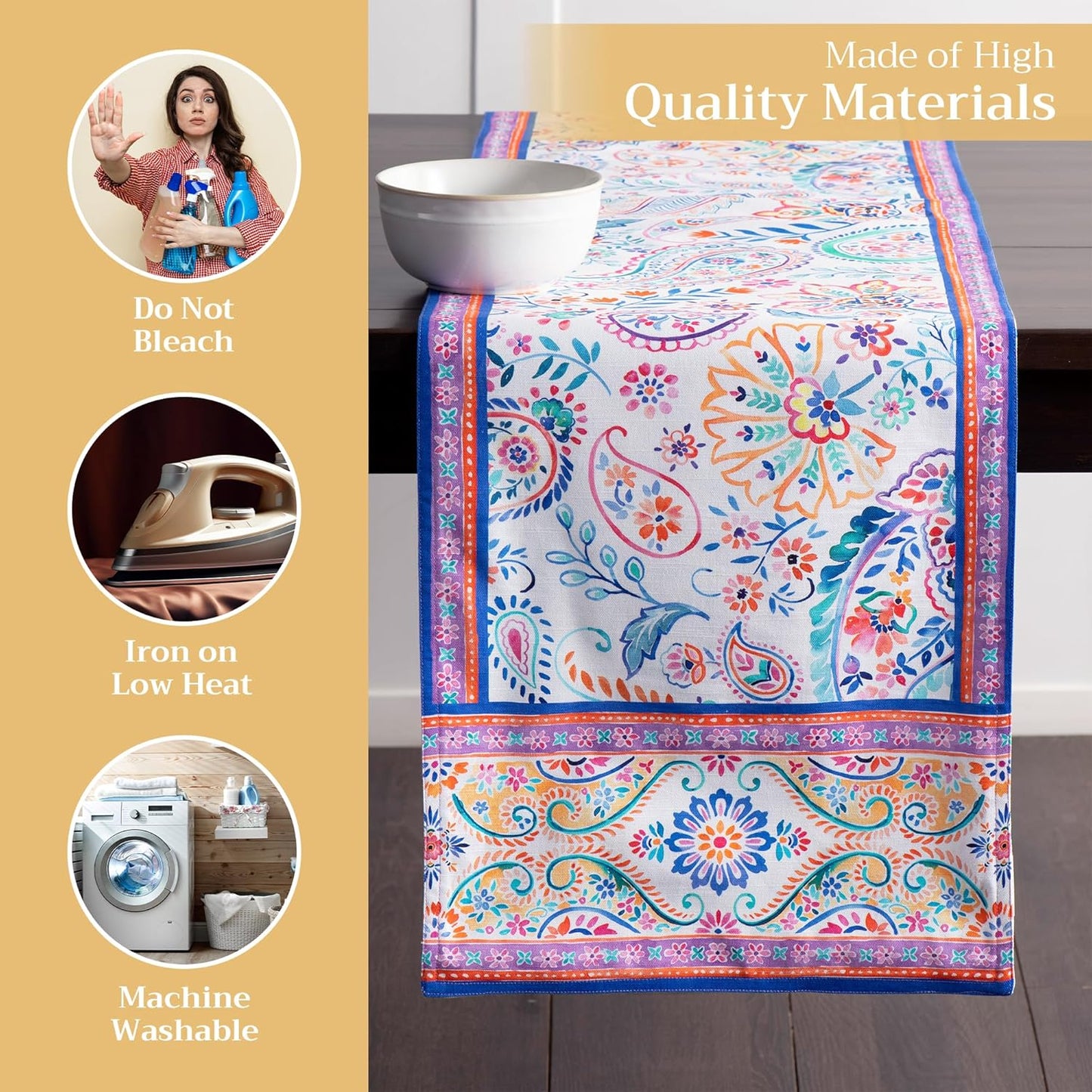 Maison d' Hermine Table Runner 100% Cotton Double Layer Table Runners 108 inches Long Decorative for Home Kitchen Dining Party Wedding Bridal Shower Spring Summer (Indian Floral, 14.50" x 108")