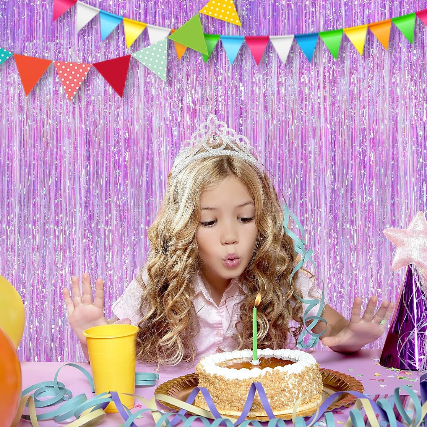 2Pack 3.3 x 8.3Ft Iridescent Purple Streamers Foil Fringe Curtains Neno Purple Tinsel Door Curtains Photo Booth Backdrop for Wedding Birthday Bridal Shower Baby Shower Bachelorette Party Decors