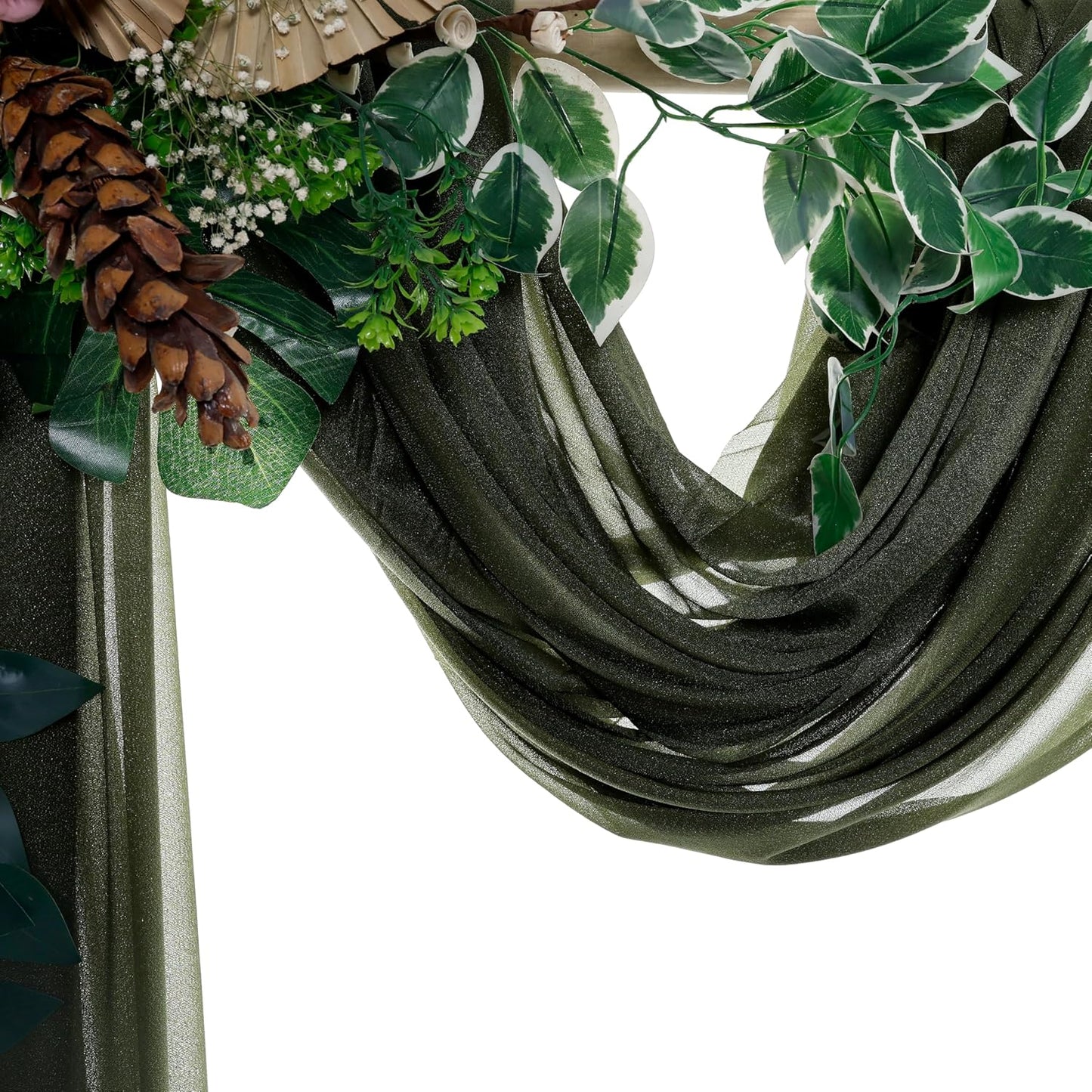 VDS Pack of 4 Panel (30 Inch X 20 Feet) Wedding Arch Draping Fabric Sheer Chiffon Fabric Drapery for Wedding Ceremony Reception Swag Backdrop Canopy Chuppah ARBO Altars Decoration (Olive)