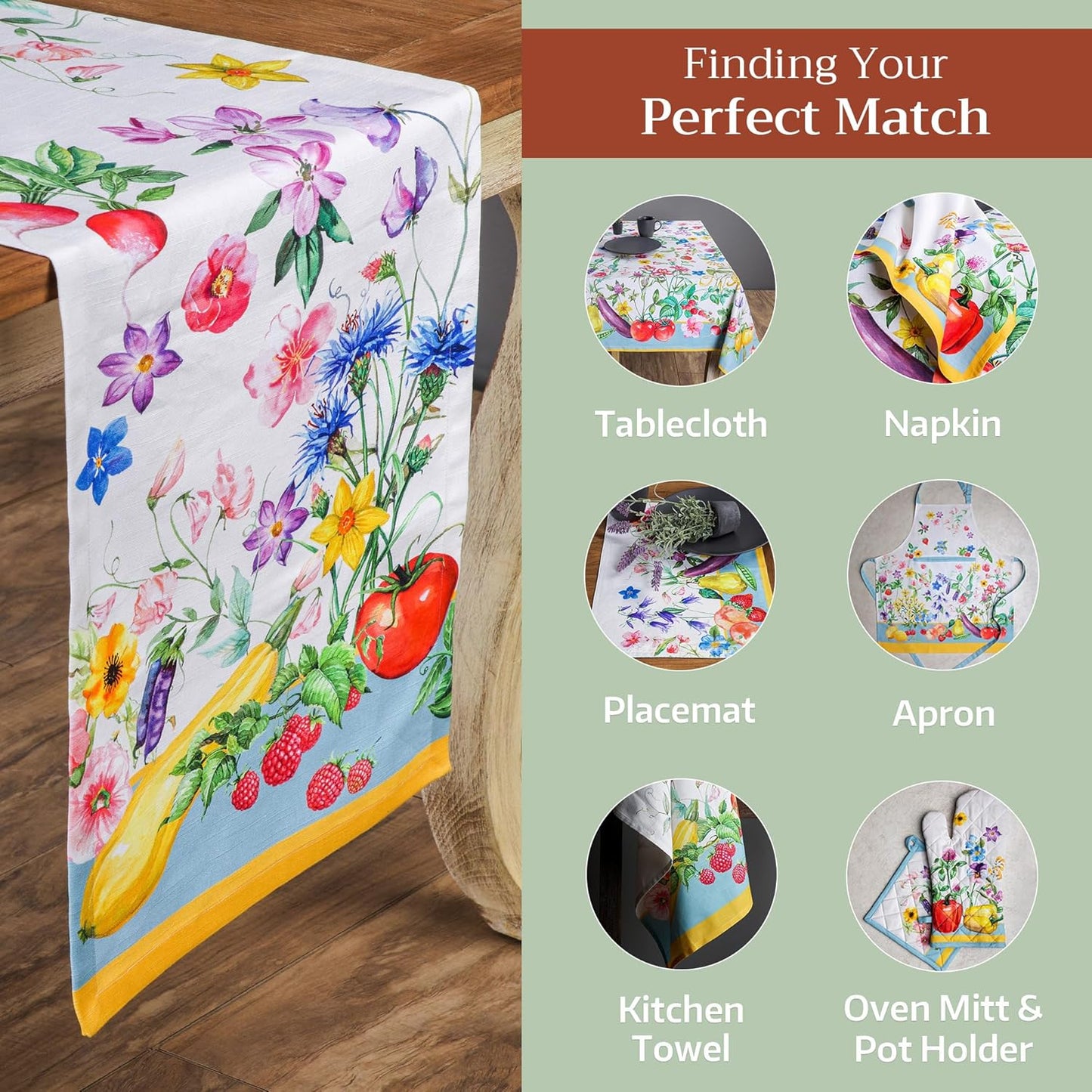 Maison d' Hermine Table Runner 100% Cotton Single Layer Table Runners 108 inches Long Decorative for Home Kitchen Dining Party Baby Shower Wedding Bridal Shower Spring Summer (Giverny, 14.50" x 108")