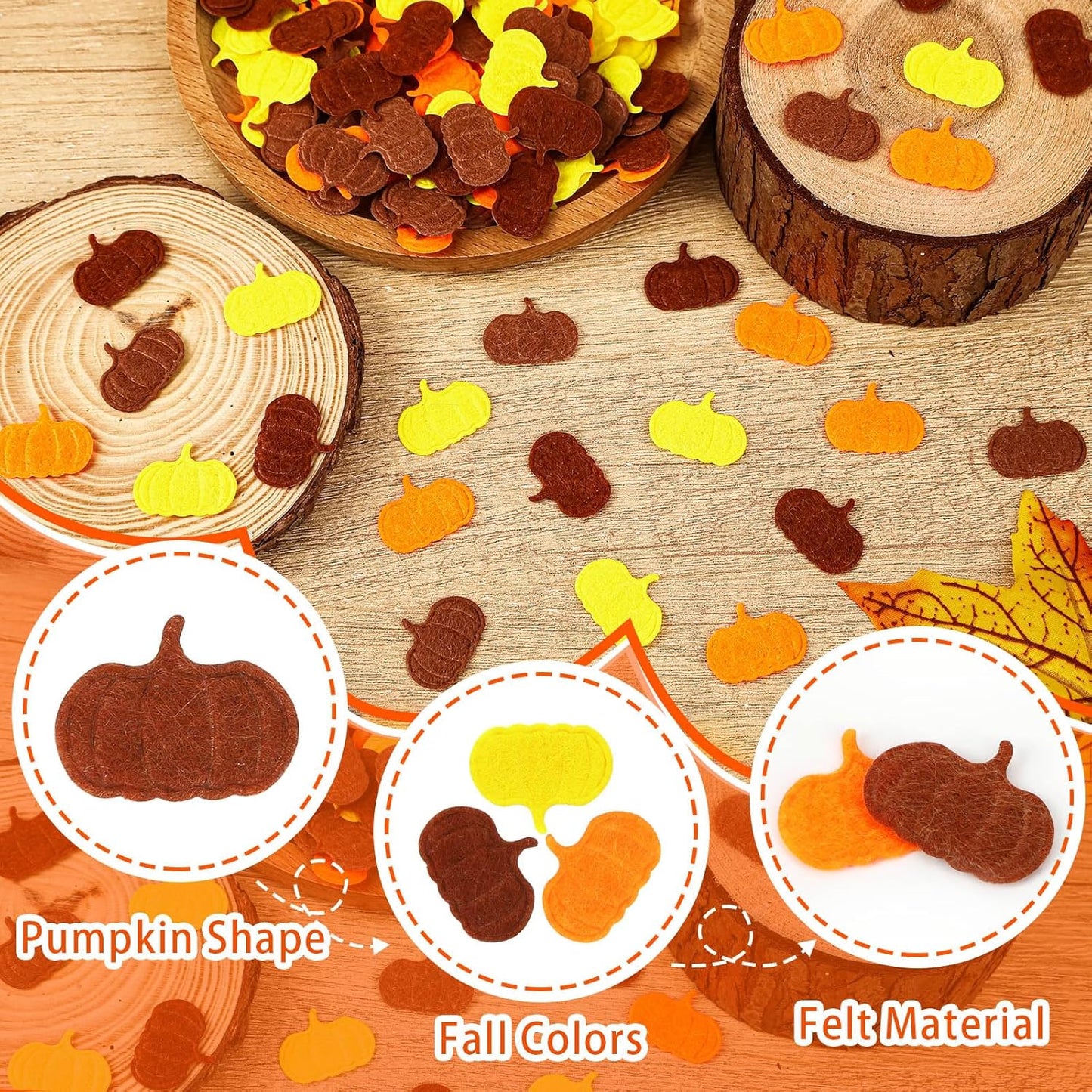 MARFOREVER Fall Felt Pumpkin Confetti, 500Pcs Thanksgiving Pumpkins Confetti Decorations Orange Yellow Autumn Table Scatter Centerpiece for Autumn Thanksgiving Day Party Accessories Supplies