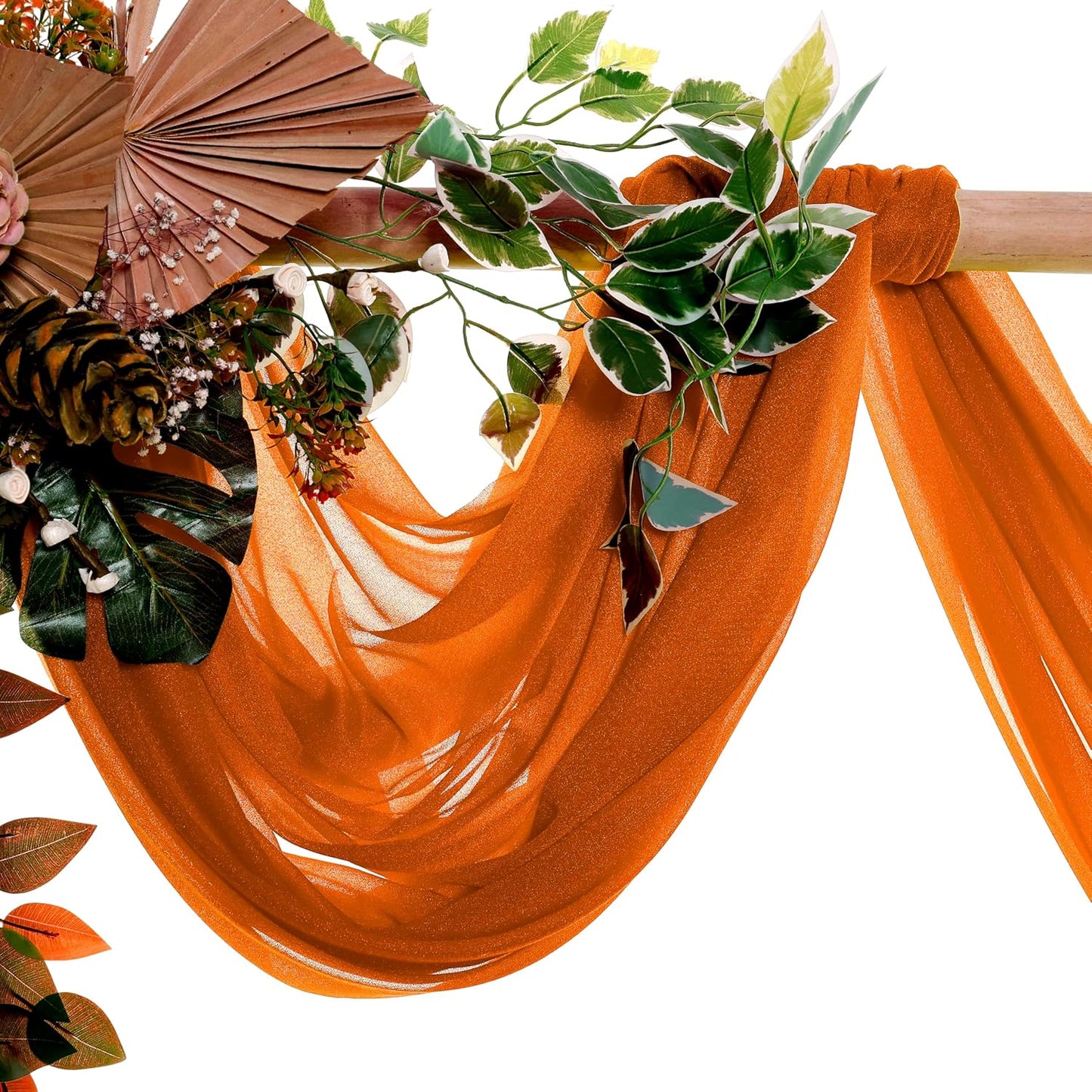 VDS Pack of 2 Panel (30 Inch X 30 Feet) Wedding Arch Draping Fabric Sheer Chiffon Fabric Drapery for Wedding Ceremony Reception Swag Backdrop Canopy Chuppah ARBO Altars Decoration (Orange)