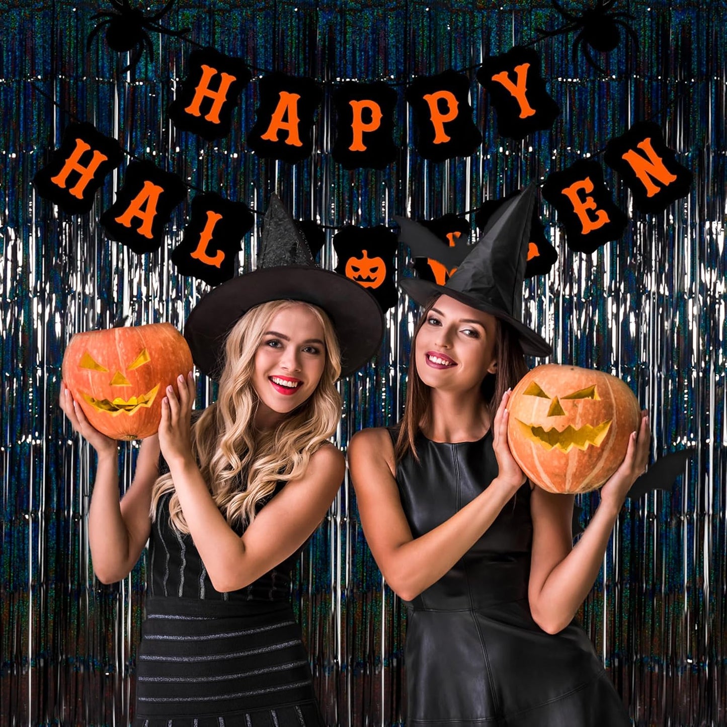 Melsan 2 Pack 3.2 ft x 8.2 ft Tinsel Foil Fringe Curtains Backdrop, Sparkle Metallic Foil Curtains for Halloween Graduation Retirement New Years Party Photo Booth Props Decoration (Black)