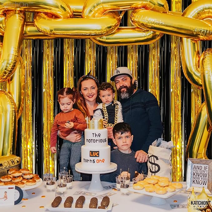 KatchOn, XtraLarge Black and Gold Streamers - 3.2x8 Feet, Pack of 2 | Fringe Curtain for New Years Decorations 2026 | New Years Streamers | Fringe Curtain for Black and Gold Party Decorations 2026