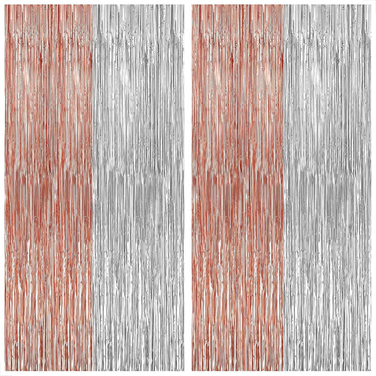 KatchOn, Large Silver and Rose Gold Fringe Backdrop, Pack of 2 | Silver & Rose Gold Streamers for Rosegold Birthday, Unicorn Party Decorations | Backdrop for Bachelorette, Bride Party Decoration