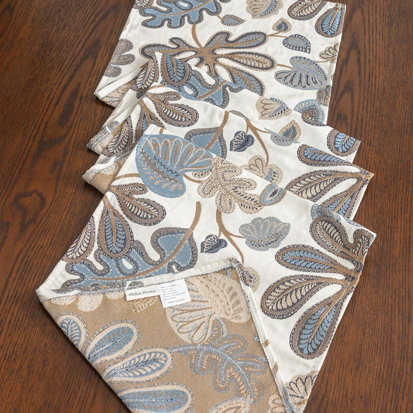 Mika Home Tropical Leaf Table Runner for Home Decor 13X90 Inches Blue Brown Seasonal Dining Table Decoration for Home