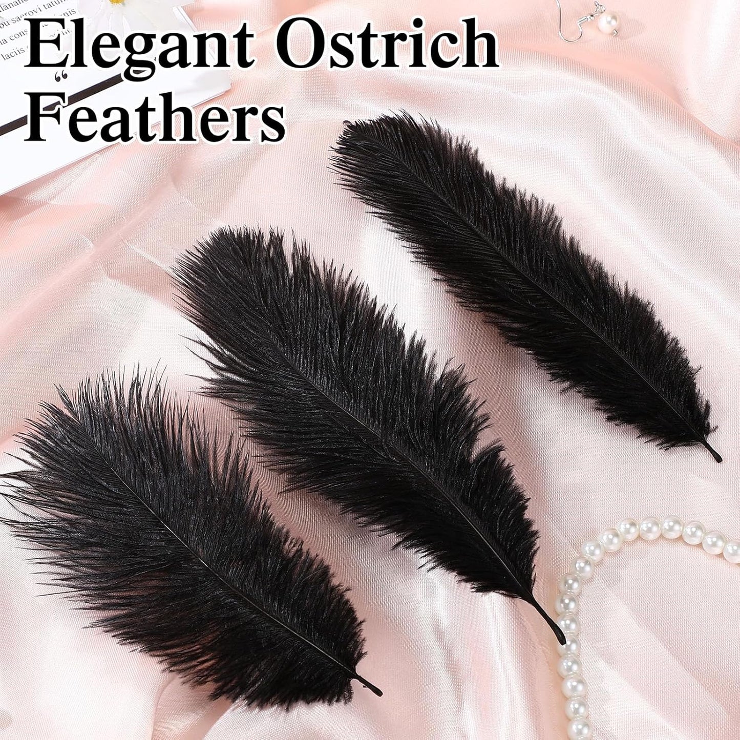 Crowye 100 Pcs Ostrich Feathers Bulk for Centerpieces Craft Ostrich Feathers for Vase Wedding Masquerade Party Home Costume Decorations (6-8 Inch,Black)