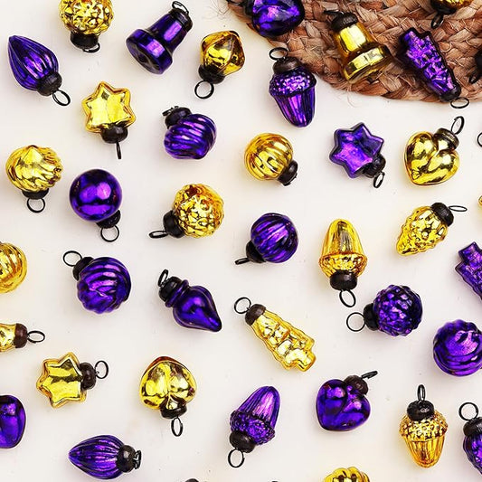 IndianShelf 300 Pieces Gold & Purple Glass Vintage Christmas Ornaments Mini Bulk Decorative Ornaments for Halloween, Christmas Tree, New Year, Valentine Day, Holidays, Event & Wedding(25 * 12 Boxes)