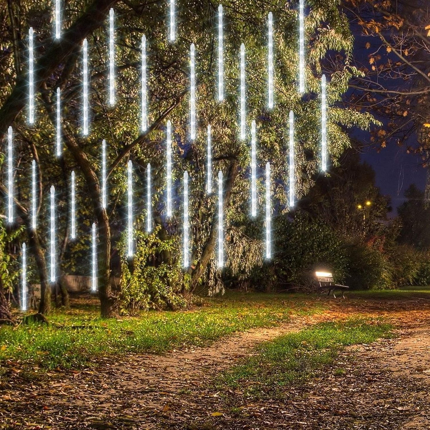 Dazzle Bright 864 LED Christmas Light, Meteor Shower Rain Lights 11.8 Inch 24 Tubes, Waterproof Plug in Falling Rain Lights Christmas Decorations for Xmas Bushes Tree Yard Party (White)