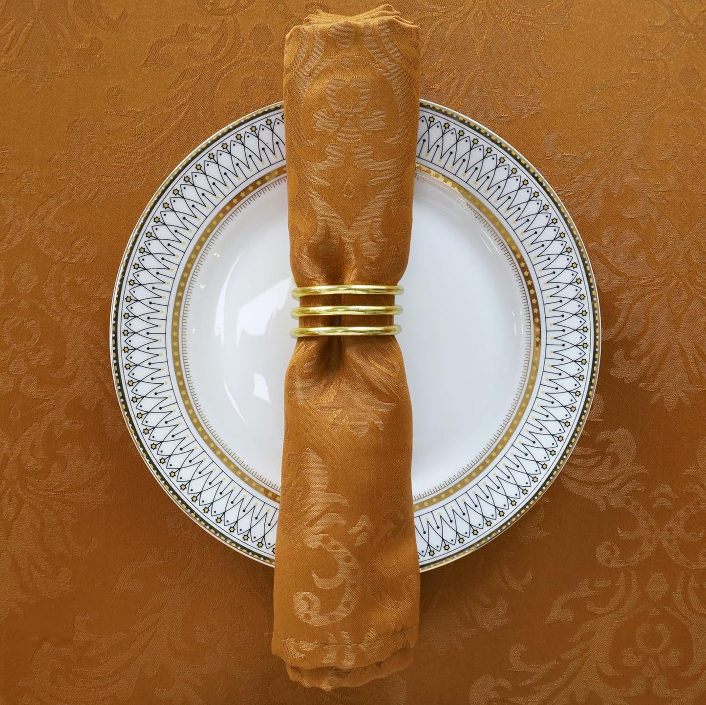 Fall Cloth Napkins 20 x 20 Inch Set of 4 Washable Reusable Jacquard Damask Autumn Table Napkins for Harvest, Thanksgiving, Holiday, Brown/Amber (4 Pieces/Packs)