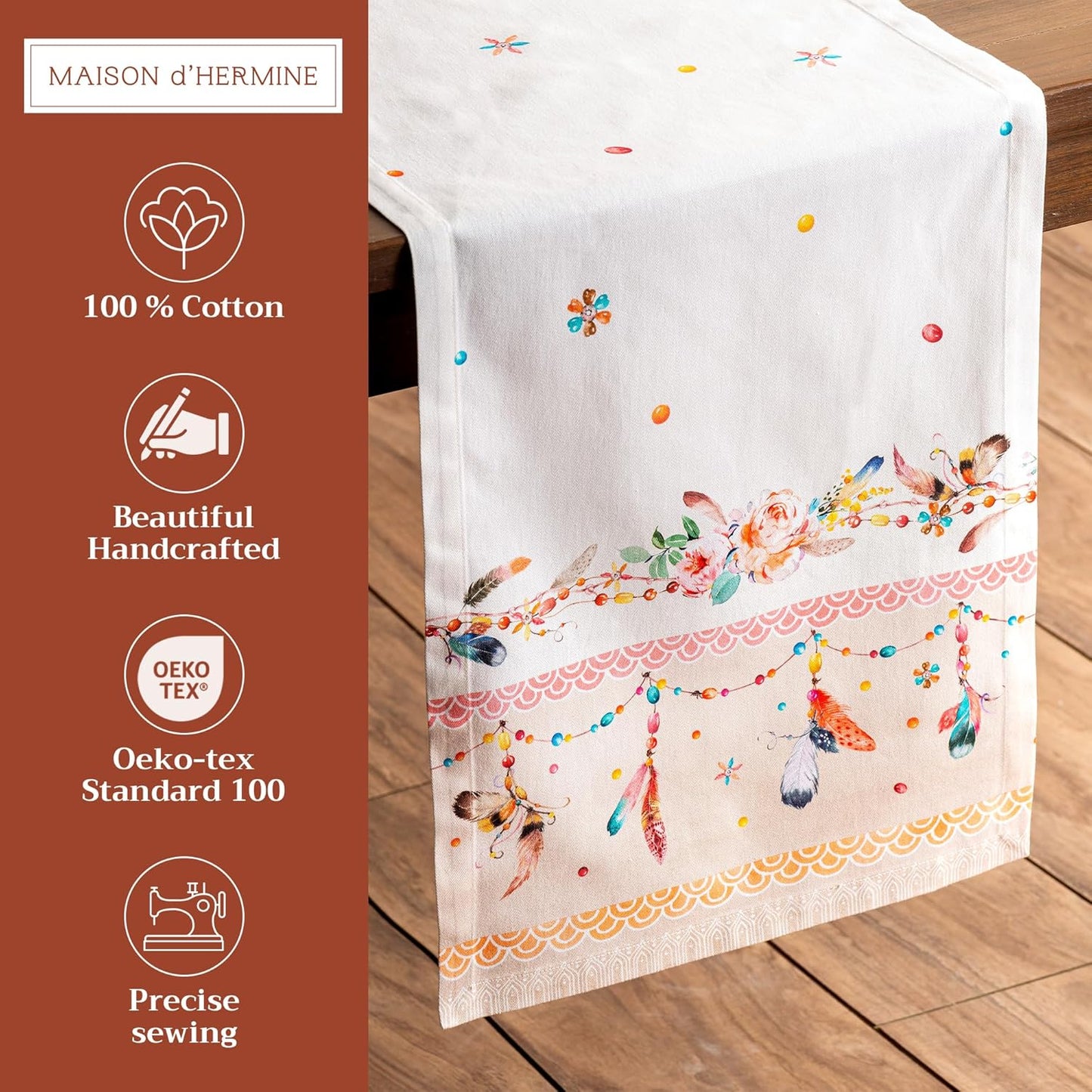 Maison d' Hermine Table Runner 100% Cotton Single Layer Table Runners 108 inches Long Decorative for Home Kitchen Dining Party Wedding Bridal Shower Spring Summer (Ibiza - Beige, 14.50" x 108")