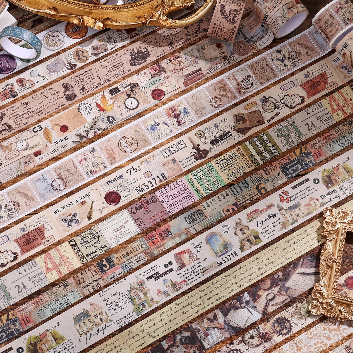 34 Rolls Vintage Washi Tape Set,Letter Map Stamp Stripe Literature Art Writable Aesthetic Washy Decorative Tapes for Scrapbooking, Junk Journal Supplies, Bullet Journaling 5-50mm Wide (3m Long)/Roll