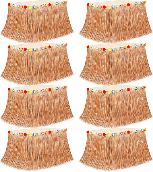 8PCS Hawaiian Table Skirt, Luau Themed Grass Table Skirt Party Supplies, Indoor Outdoor 108 X 29.5" Flower Tropical Hula Dance Parties Supplies Bulk, Table Skirt for Summer Beach Themed Party