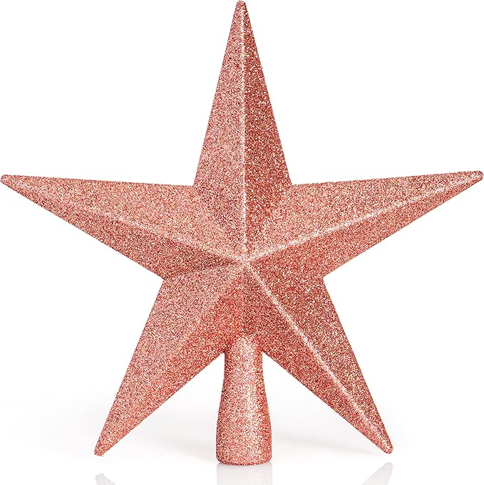 Ornativity Glitter Star Tree Topper - Christmas Decorative Xmas Holiday Bethlehem Star Trees Toppers Ornament Decor (Rose Gold) 8"