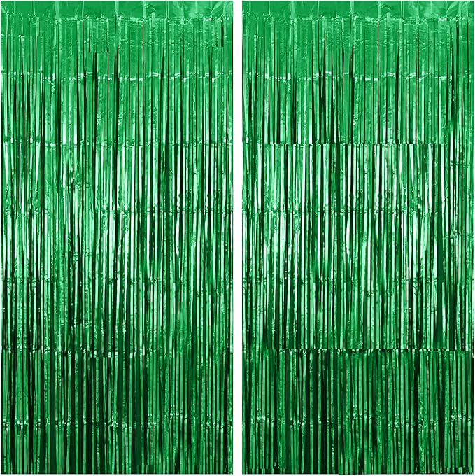 KatchOn, Green Streamers - 3.2x8 Ft, Pack of 2 | Green Backdrop for Dinosaur Birthday Decorations | Christmas Backdrop for Christmas Decorations Indoor | Door Streamers for Jungle, Safari Party Decor