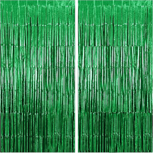 KatchOn, Green Streamers - 3.2x8 Ft, Pack of 2 | Green Backdrop for Dinosaur Birthday Decorations | Christmas Backdrop for Christmas Decorations Indoor | Door Streamers for Jungle, Safari Party Decor