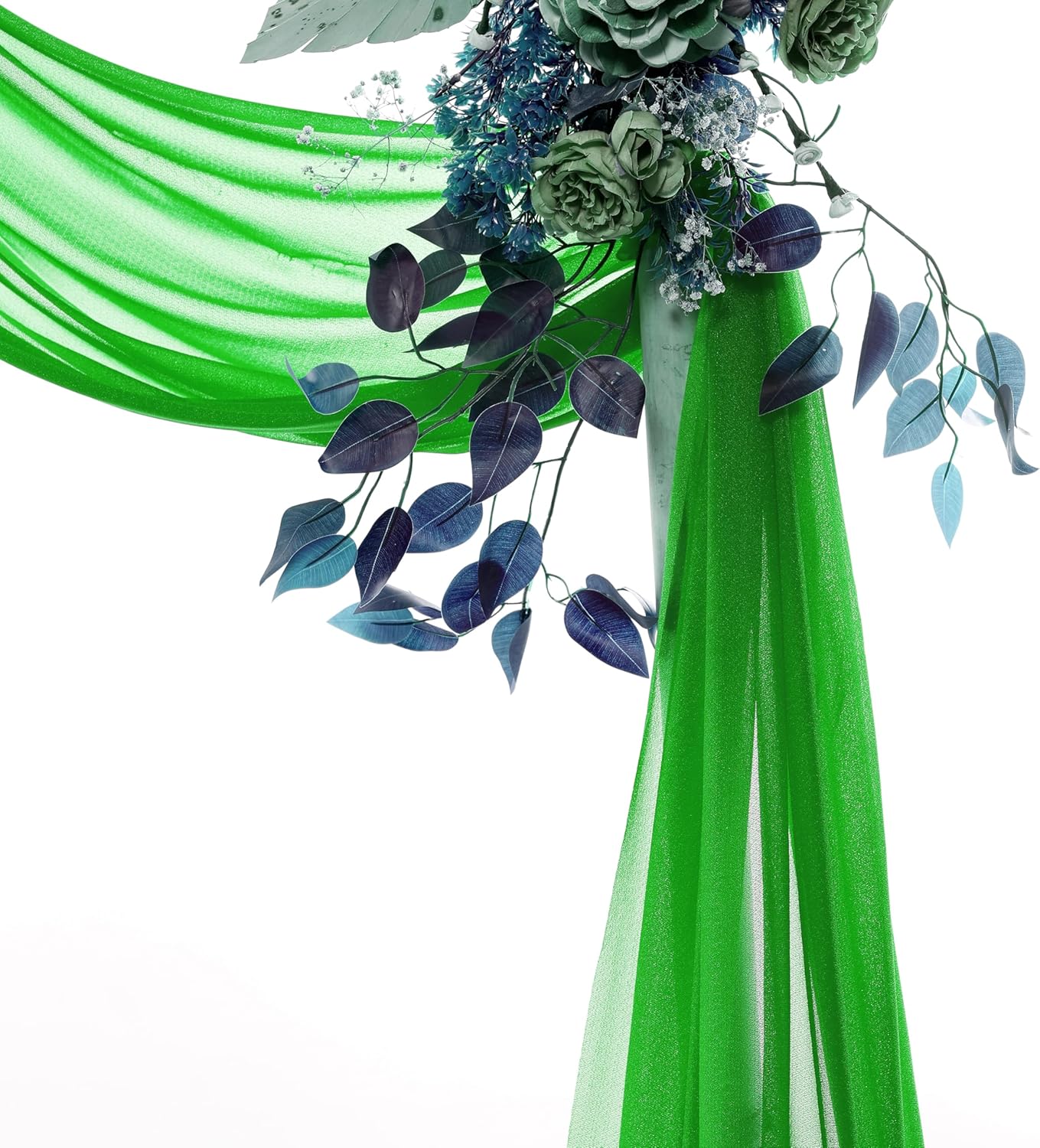 VDS Pack of 1 Panel (30 Inch X 30 Feet) Wedding Arch Draping Fabric Sheer Chiffon Fabric Drapery for Wedding Ceremony Reception Swag Backdrop Canopy Chuppah ARBO Altars Decoration (Green)